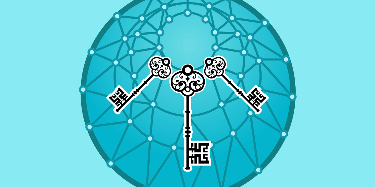 illustration of three keys in front of a globe