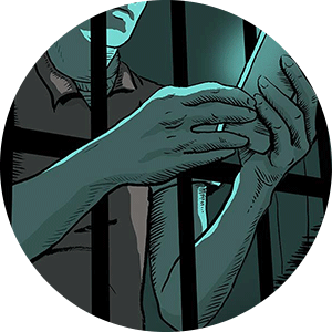 illustration of person behind bars using their cell phone