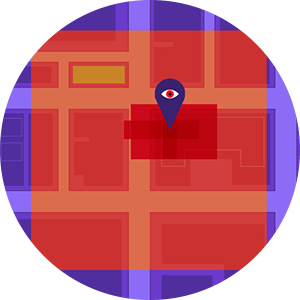 illustration of location marker with eye inside with area indicator moving around