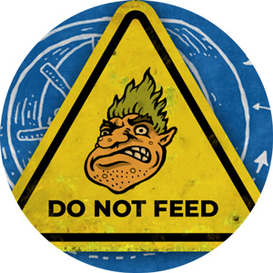 illustration of traffic sign with a troll's head and the words Do Not Feed