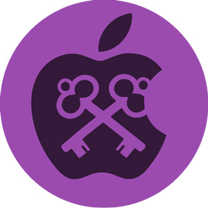 illustration of apple logo with to keys crossed in front of it