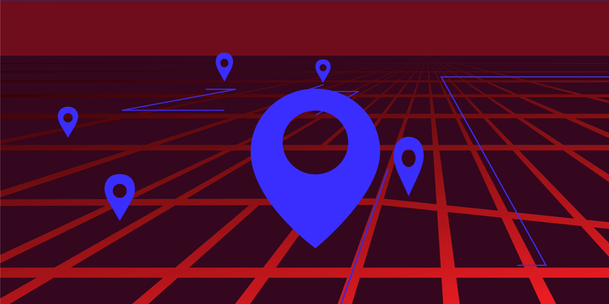 illustration of grid with location markers with eyes