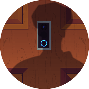 illustration of a policeman's shadow on a door with a ring camera