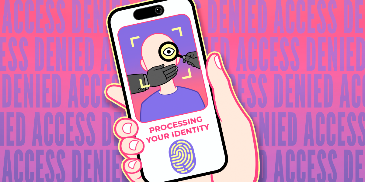 illustration of a iphone with image of person under a microscope and a hand over their mouth