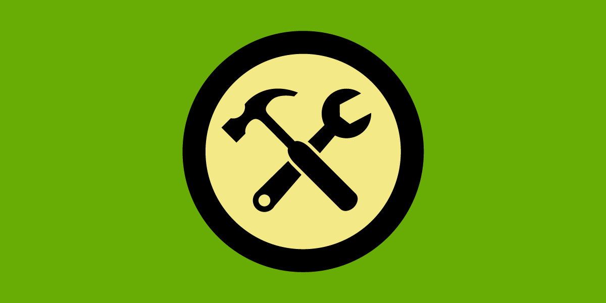 illustration of a hammer and wrench in the shape of an X