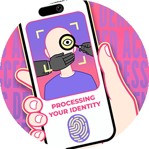 illustration of a iphone with image of person under a microscope and a hand over their mouth