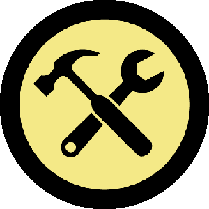 illustration of a hammer and wrench in the shape of an X