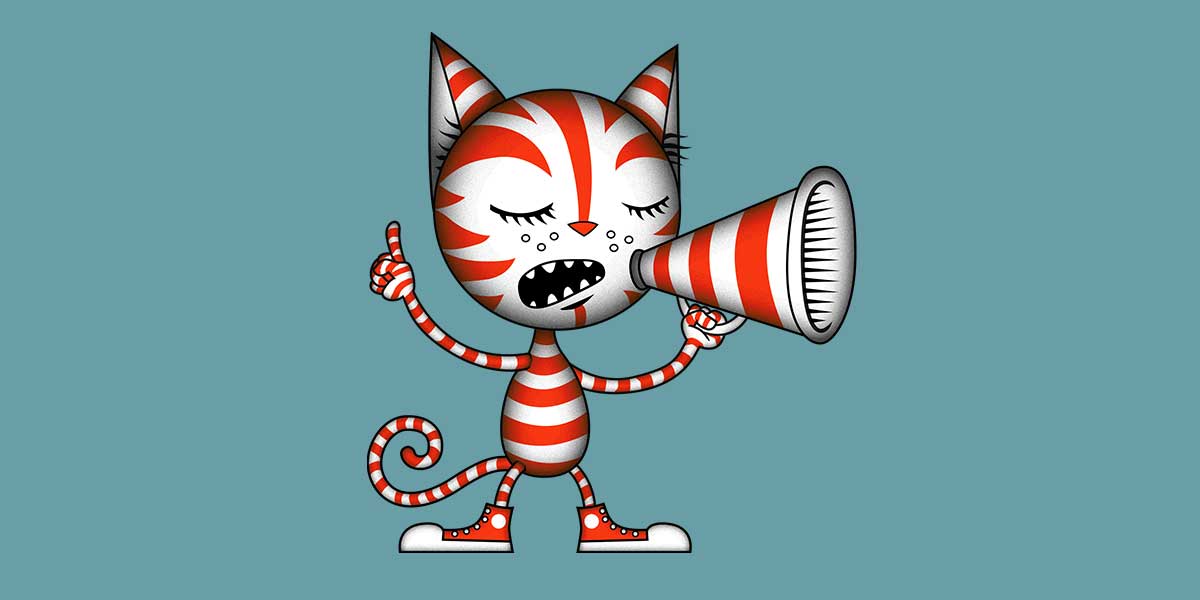 illustration of a free speech cat talking on a megaphone