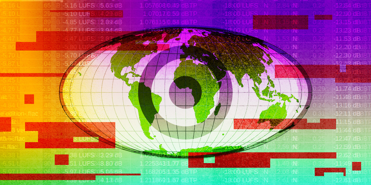 illustration of a world map with a big eye