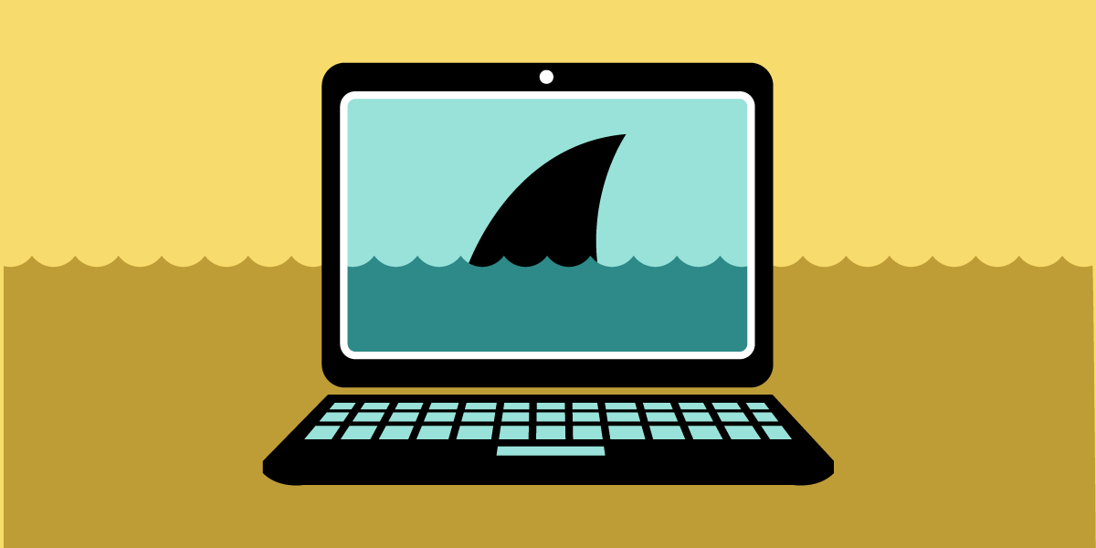 illustration of a shark fin inside a computer screen