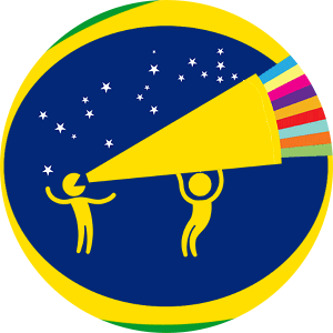 an illustration of a person holding a megaphone inside the Brazilian flag