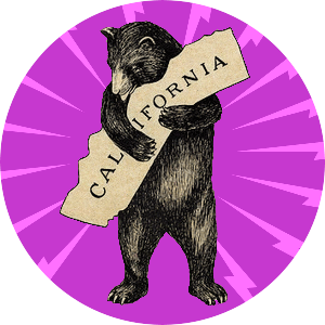 illustration of a bear hugging the state of california