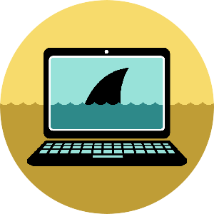 illustration of a shark fin inside a computer screen