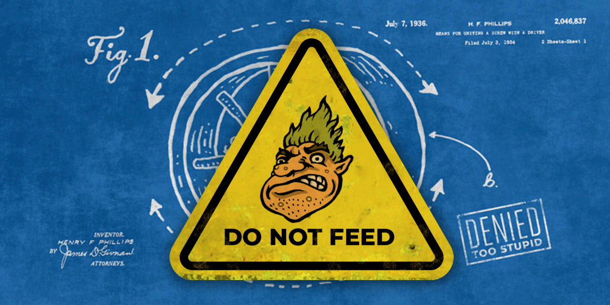 illustration of traffic sign with a troll's head and the words Do Not Feed
