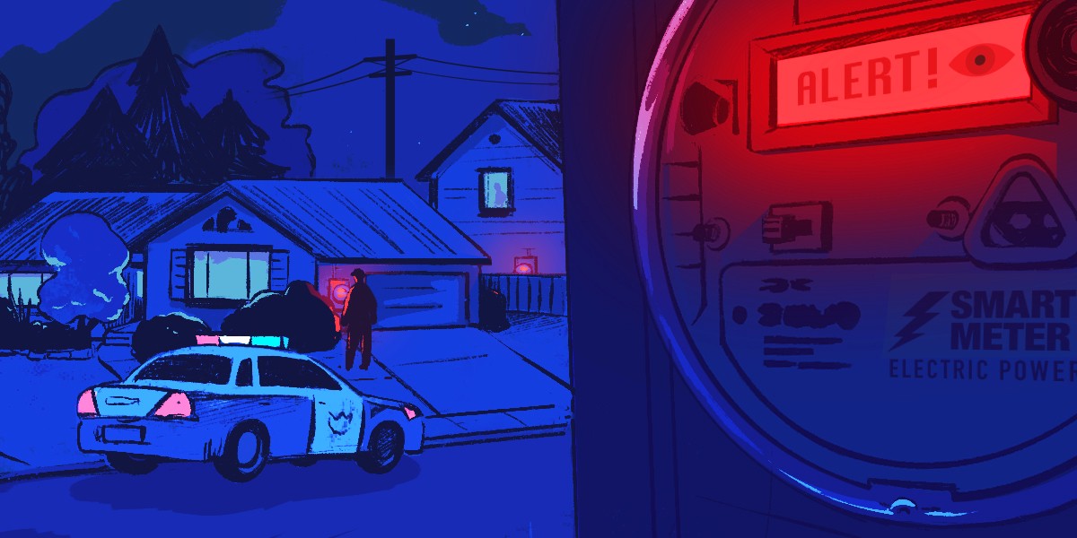 illustration of a smart meter with police in the background
