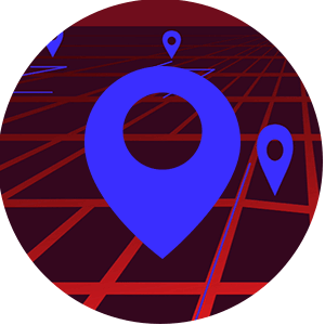 illustration of grid with location markers with eyes