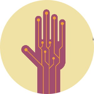 illustration of raised hands with circuitry inside