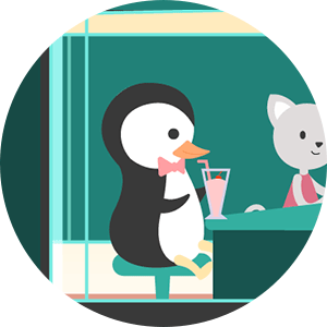 Digital Rights Bytes illustration of penguin having a beverage at a diner